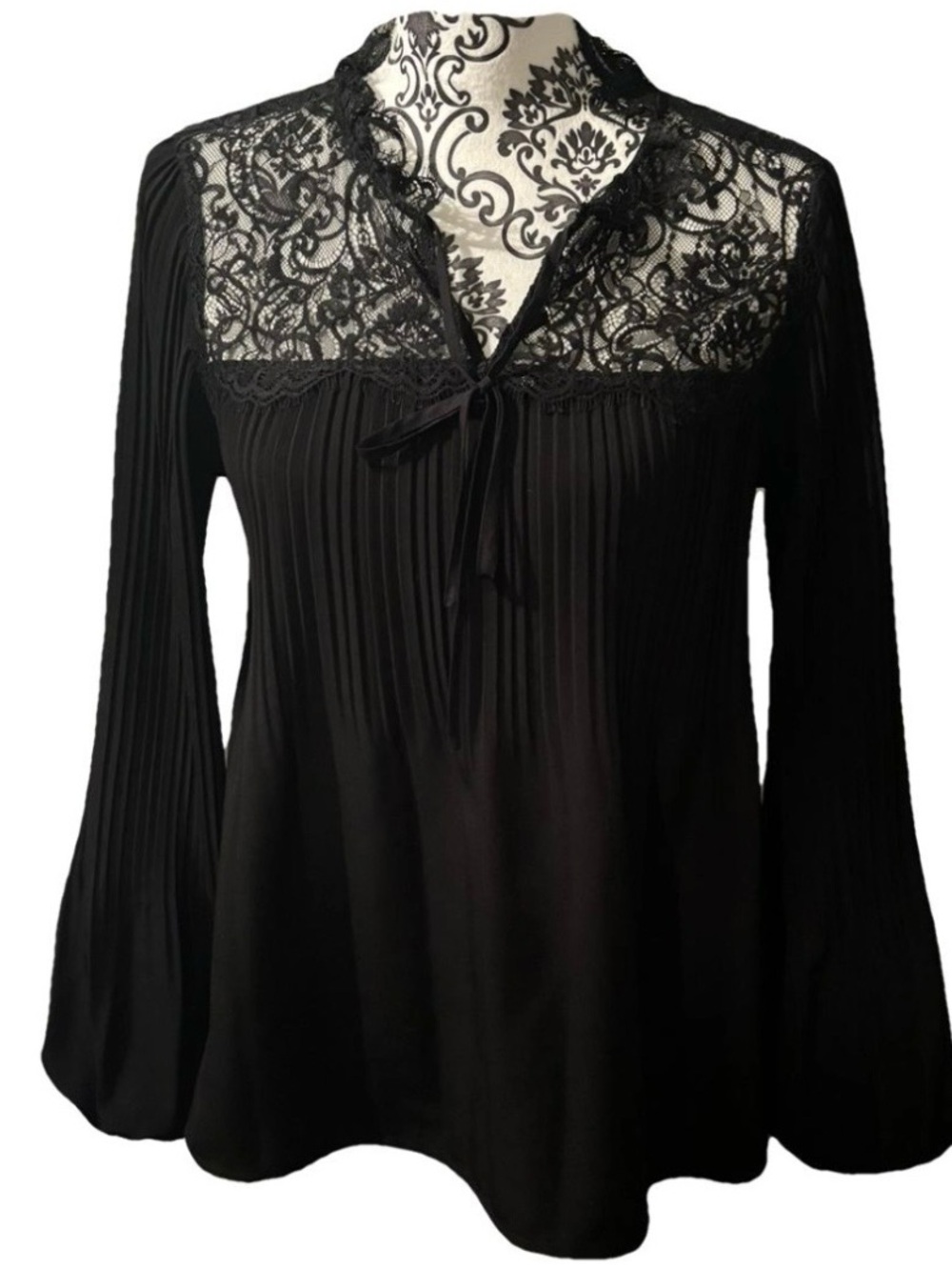 Maje Black Lace Yoke Long-Sleeve Blouse - Picture 4 of 6